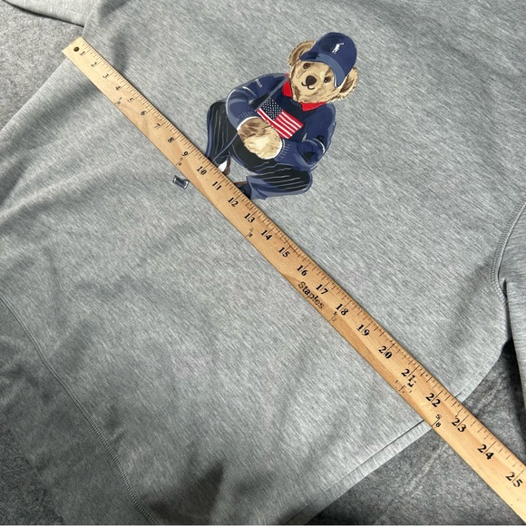 Polo By Ralph Lauren Sweatshirt Mens Large Grey Polo Bear Golf Crewneck US Flag - Picture 5 of 7